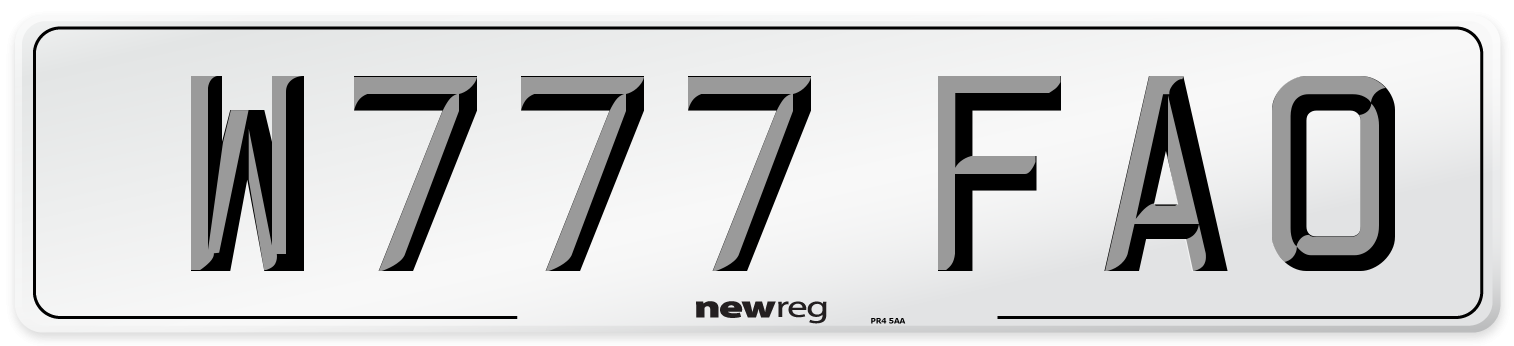 W777 FAO Number Plate from New Reg